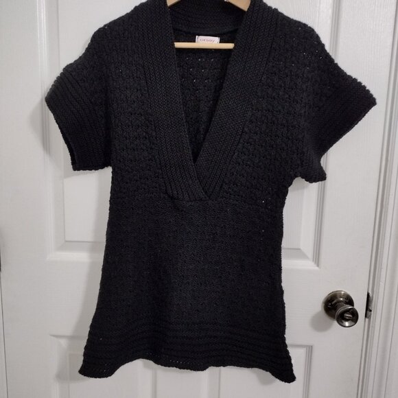Orsay Black Knit Sweater Top Large V-Neck Short Sleeve Textured Soft Cozy - Picture 7 of 9